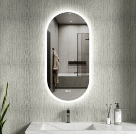 Erga Demi, oválné LED zrcadlo 50x100cm, 3 barvy světla, přední osvětlení, topná podložka proti zapaření, ERG-V01-DEMI-5010-CL