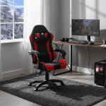 Herní křeslo, synchronní mechanismus, černá a červená látka, plast. kříž