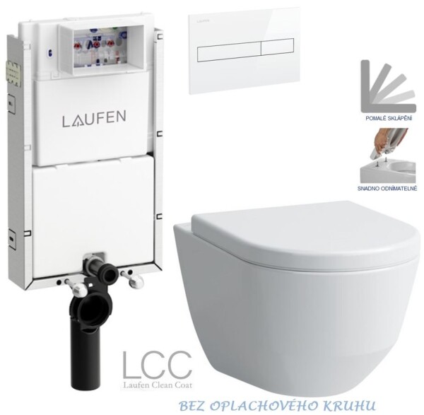 LAUFEN Podomít. systém LIS TW1 SET s bílým tlačítkem + WC LAUFEN PRO LCC RIMLESS + SEDÁTKO H8946630000001BI LP2