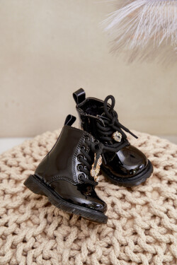 Zateplené Lakované Boty Pro Děti S Medvídkem Na Zip Černé Enchanta 36