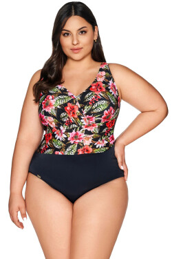 Dámské jednodílné plavky 60 black Floral - AVA černá 95/B