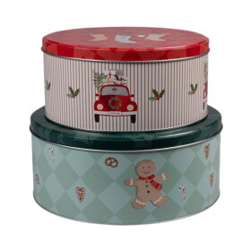 Det Gamle Apotek Plechová úložná dóza Christmas Holidays – set 2 ks, červená barva, kov