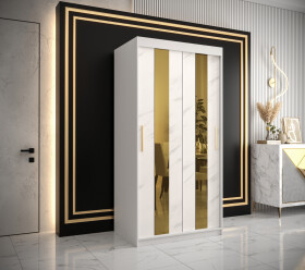 Šatní skříň Abi Golden Pole Barva korpusu: Bílá, Rozměry: 100 cm, Dveře: Bílý mramor se zlatým zrcadlem