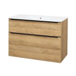 Mereo Mailo, koupelnová skříňka s keramickým umyvadlem 101 cm, dub Riviera, černé madlo CN522B