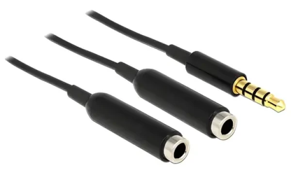Delock Jack 3,5 mm (M) - 2x Jack 3,5 mm (F) černá / Audio kabel / rozbočovač na 2 sluchátka / 0,25 m (65575)