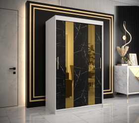 Šatní skříň Abi Golden Pole Barva korpusu: Bílá, Rozměry: 120 cm, Dveře: Černý mramor se zlatým zrcadlem