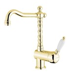 SAPHO - KIRKÉ WHITE stojánková dřezová baterie, bílá páčka, zlato KI14BZ