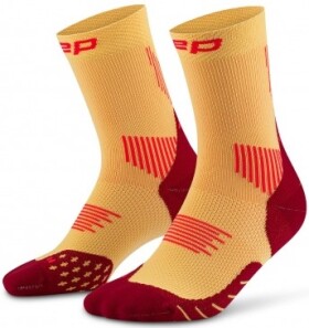 CEP Vysoké ponožky 5.0 pánské marigold/burgundy - CEP pánské běžecké kompresní vysoké ponožky 5.0 - marigold/burgundy Velikost: III (Vel. chodidla 39-42)