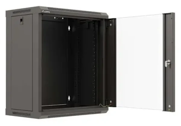 Lanberg Nástěnný rozvaděč 12U černá / Nástěnný rozvaděč / 19" / 12U / 540×350 mm / Prosklené dveře (WF03-5312-10B)
