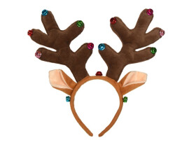 Vánoční čelenka sobí parohy s ušima hnědé