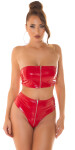 Sexy Koucla Latexový vzhled bandeau topu se zipem NEONPINK S