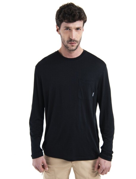 Pánské merino triko dlouhý rukáv ICEBREAKER Mens 150 Tech Lite III LS Relaxed Pocket Tee, Black velikost: XL