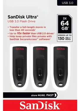 SanDisk Ultra 64 GB černá (3 ks) / Flash disk / USB 3.0 / čtení až 130 MB/s (SDCZ48-064G-G46T)