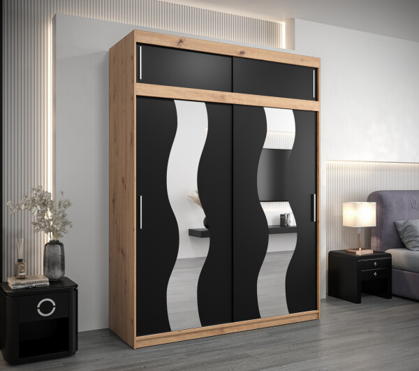 Šatní skříň Abi Se s nástavcem Barva korpusu: Dub artisan, Rozměry: 150 cm, Dveře: Černá
