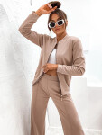 Tmavě béžový dámský komplet - mikina bomberka a široké kalhoty (82105) odstíny béžové XL (42)