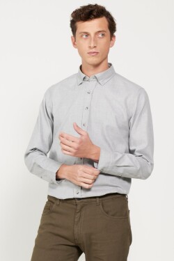 AC&Co Altınyıldız Classics Men's Light Gray Slim Fit Slim Fit Buttoned Collar Flannel Lumberjack Winter Shirt