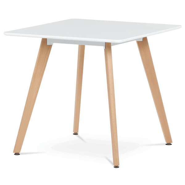 Jídelní stůl 80x80x75 cm, MDF, bílý matný lak, masiv buk