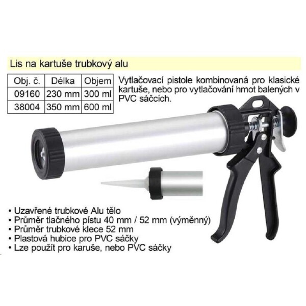Pistole vytlačovací 600 ml trubková Alu Festa 38004