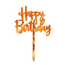 Dortisimo Zápich do dortu Happy Birthday oranžovo-zlatý (1 ks)