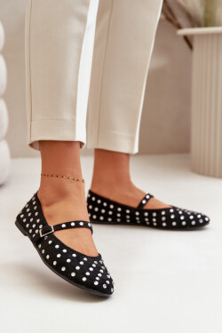 Zdobené baleríny s páskem eko zamšové černé Tirilissa 37