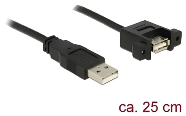 DeLock černá / Montážní USB kabel / USB A (M) - USB A (F) / 0,25 m / USB 2.0 (85462)