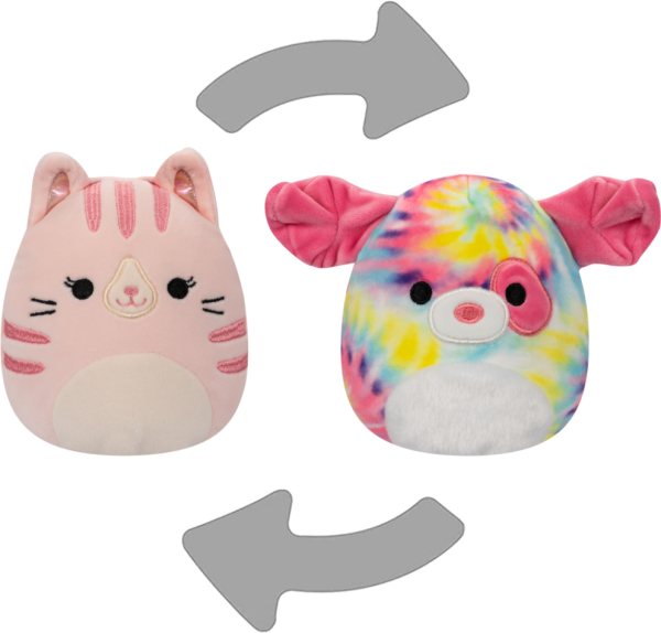 Plyšový mazlíček Squishmallows 2v1 Kočka Laura a pejsek Shena