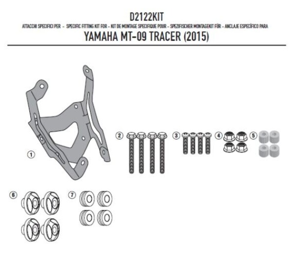 D2122Kit montážní sada Yamaha MT-09 Tracer 850 (15-17) pro plexi 2122DT