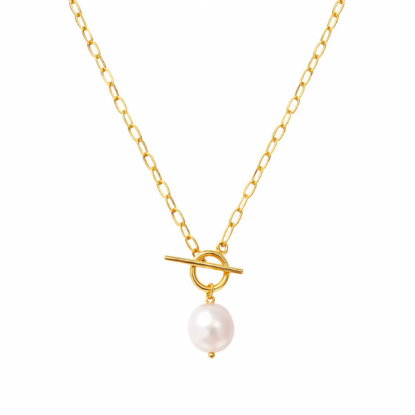 Náhrdelník s barokní perlou Charlotte Gold - chirurgická ocel, Zlatá 42 cm