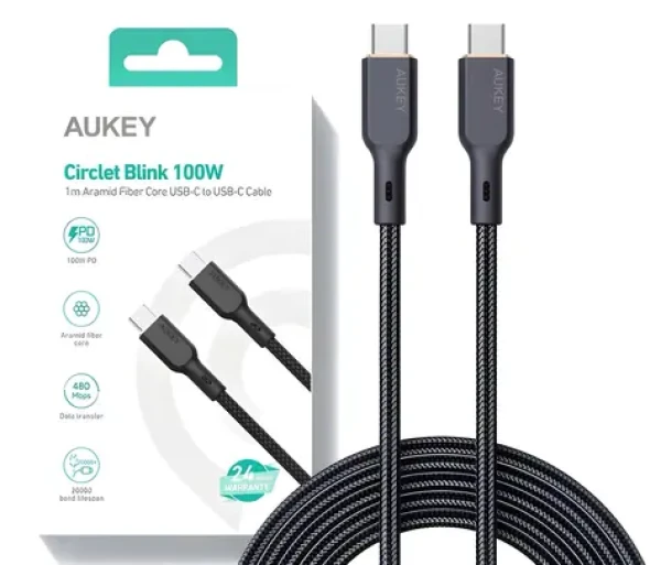 CB-KCC101 Kabel USB-C - USB-C / 100W PD / 20V/5A / Kevlarový a nylonový oplet / 1 m (CB-KCC101)