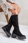 Světlé Kozačky Před Kolena Zateplené Černé Zazoo 70145 38