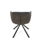 Židle jídelní, modrá látka a tmavě šedá látka v dekoru vintage kůže, černý kov, otočná P90°+ L90° s vratným mechanismem