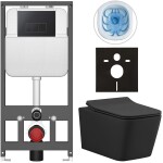 CERANO - Kompletní WC set Basic/Forte - černá matná - WC tlačítko Modulo/Černá - závěsné - předstěnová instalace - 51x36 CER-8050BD86413