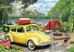 EUROGRAPHICS Puzzle v plechové krabičce Volkswagen Brouk v kempu