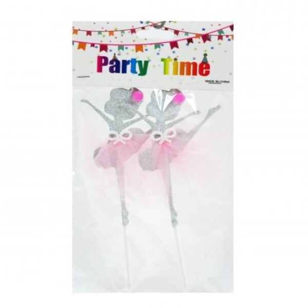 Dortisimo Zápich do dortu Baletky stříbrné s růžovou sukní (2 ks)