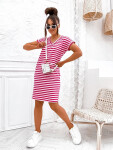 Růžovo-bílé dámské bavlněné letní pruhované šaty (762) odstíny růžové L (40)