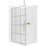 CERANO Sprchová zástěna Walk-in Onyx Top Round L/P - 8 mm - kulatá vzpěra - zlatá, industriální sklo - 140x200 cm