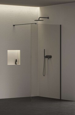 Kielle - Meara Sprchová stěna Walk-In 100x200 cm, matná černá/čiré sklo 20726WI1004