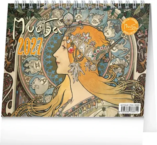 NOTIQUE Stolní kalendář Alfons Mucha 2027 / Stolní kalendář / 16,5 × 13 cm