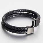 Pánský náramek Sergio - chirurgická ocel, kůže, Černá 19 cm