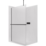 CERANO Sprchová zástěna Walk-in Onyx Top Round L/P - 8 mm - kulatá vzpěra + polička/držák na ručníky - černá matná, mléčné sklo - 80x200 cm