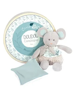 Doudou Dárková sada - Plyšová myška s dečkou z BIO bavlny 22 cm