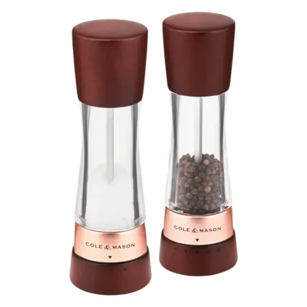 ColeMason Derwent Chestnut Rose Gold / Sada mlýnků na sůl a pepř / výška 19 cm / bukové dřevo, nerez ocel (H332296)