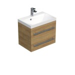 Koupelnová skříňka s chromovými úchyty a umyvadlem SAT Cube Way 60x53x40 cm dub Hickory mat CUBE260ZDH CUBE260ZDH