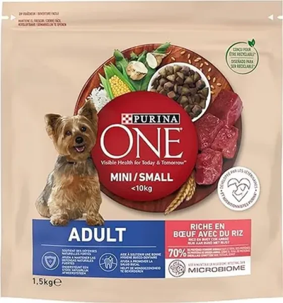 Purina One Mini/Small Dog Adult Hovězí Rýže 1.5 kg / Krmivo pro dospělé psy středních plemen (7613034146656)