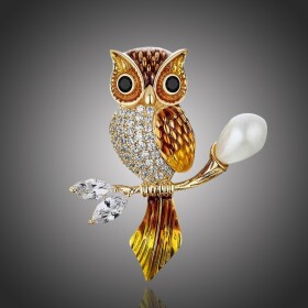 Exkluzivní brož Swarovski Elements Sabina - sova, Zlatá