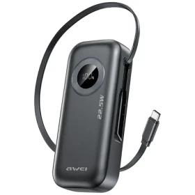 AWEI PA-9 černá / Powerbanka / 10 000 mAh / 22,5W / Vestavěný USB-C kabel (PA-9)