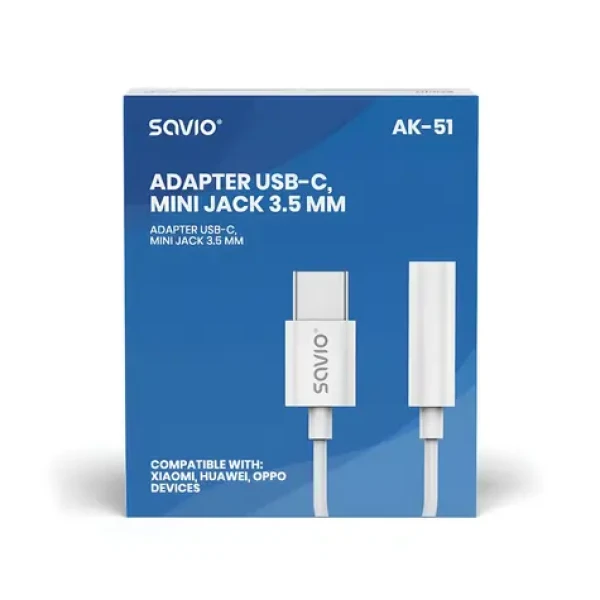 Adaptér USB-C - Jack 3,5mm AK-51 bílá / Audio adaptér / Pro Xiaomi, Huawei, Oppo (SAVIO AK-51)