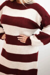 Dámská pletená sukni Plus Size pruhovaná bordó UNI