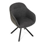 Židle jídelní, šedá látka a tmavě šedá látka v dekoru vintage kůže, černý kov, otočná P90°+ L90° s vratným mechanismem -