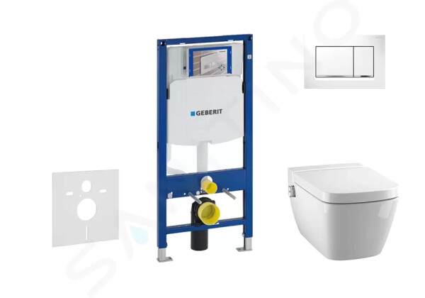 GEBERIT - Duofix Modul pro závěsné WC s tlačítkem Sigma30, bílá/lesklý chrom + Tece One - sprchovací toaleta a sedátko, Rimless, SoftClose 111.300.00.5 NT5